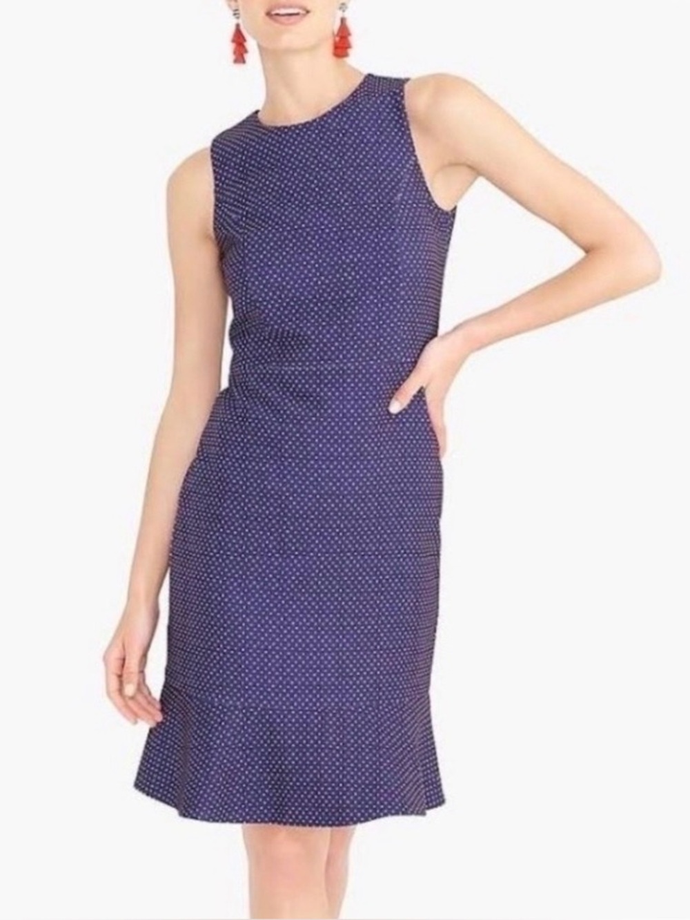J.Crew Blue Polka Dot Printed Flounce-Hem Knee-Length Dress L6938 Size 4